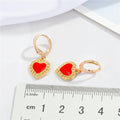 Gold Tone Red Heart Crystal Huggie Earrings with Small Drop Charms view 3