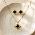 Black Cabochon Cross Pendant Necklace And Stud Earrings view 3