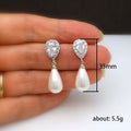 Pearl-Like Teardrop And Pear Stone Drop Earrings In Silver Tone view 5