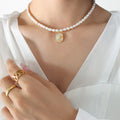 Baroque Pearl Oval Shell Flower Zircon Pendant Necklace view 4
