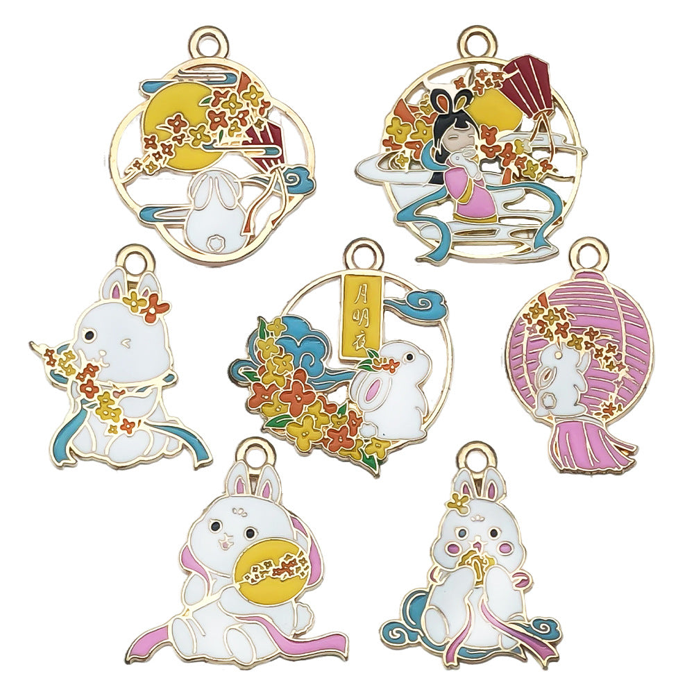 Zinc Alloy Moon Rabbit Chang'e charm pendant for DIY bracelet earring keychain making
