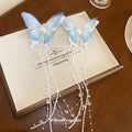 Green Pink Or Blue Sheer Butterfly Hair Clip With Long Bead Chains view 4
