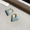 Blue Beaded Geometric Hoop Earrings in Round and Trapezoid Shapes view 7