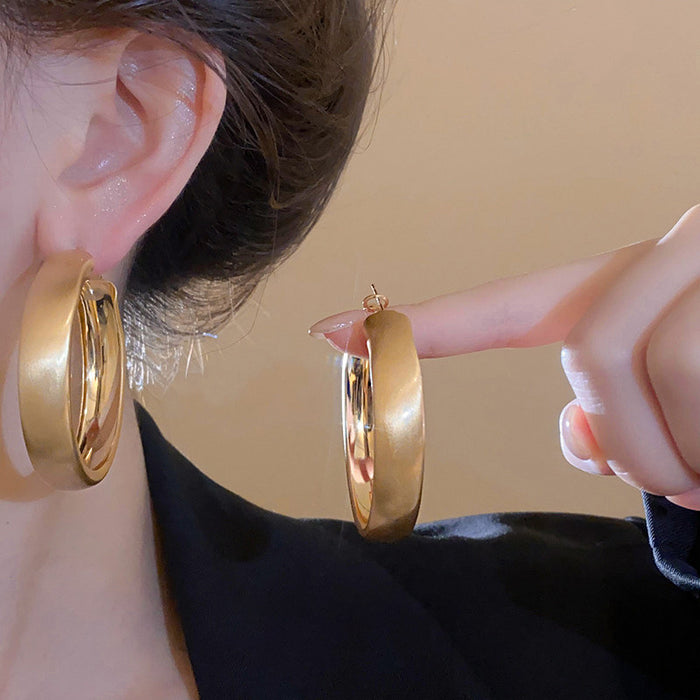 Wide Brushed Gold Tone Layered Hoop Statement Earrings