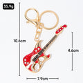 Rhinestone Enamel Electric Guitar Keychain Gold Red Blue view 2