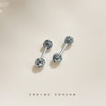 Silver Tone Double Pave Ball Barbell Stud Earrings In Seven Colors view 4