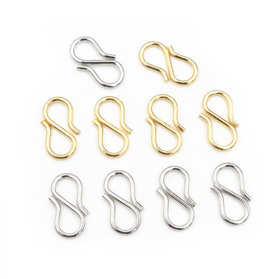 Image 1 showing stainless steel s-hook jewelry connectors in silver and gold tone in the pictured colors and forms