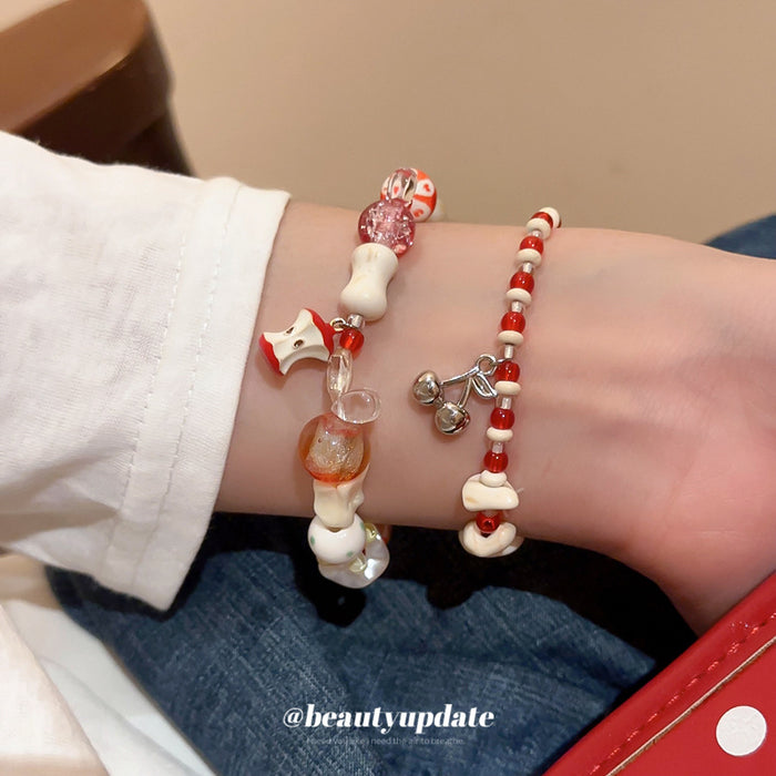 Cherry Charm and Apple Core Beaded Ceramic Stretch Bracelets