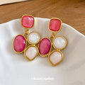 Pink White and Champagne Resin Geometric Drop Earrings view 4