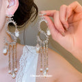 Pearl and Crystal S Shaped Tassel Earrings Fashion Jewelry view 4