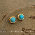 Gold Filigree Round Turquoise Cabochon Stud Earrings view 4