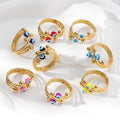 Gold Tone Textured Multiband Evil Eye Adjustable Rings view 1