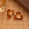 Amber Translucent Flower Crystal Look Stud Earrings view 3