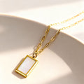 White Seashell Rectangle Pendant Necklace in Two Metal Tones view 3