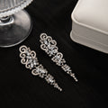 Silver Tone Clear Stone Scroll Chandelier Long Earrings view 6