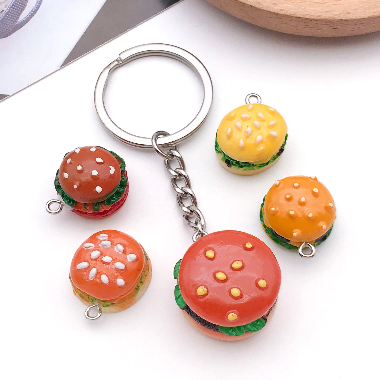 Resin Hamburger Charm Pendant for DIY Backpack Keychain and Fun Food Jewelry Accessories