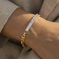 Crystal Baguette and Plate Link Bracelets in Gold and Silver Tone view 3