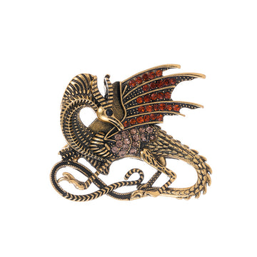Red Gold Tone Winged Dragon Crystal Three Designs Metal Brooch Pin