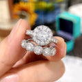 Round Halo Stone and Graduated Band Two Piece Ring Set view 2