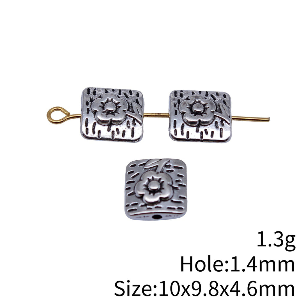 10x9.8x4.6mm 1.3g Multicolor Zinc Alloy Flower Square Loose Metal Beads for Bracelet Necklace DIY Making