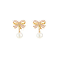 Pink Bow Pearl Look Ball Dangle Stud and Clip Earrings view 5