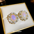 Iridescent Oval Crystal Halo Stud Earrings in Gold Tone view 2