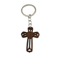 Dark Wood Open Cross Keychain With Split Ring and Chain view 5