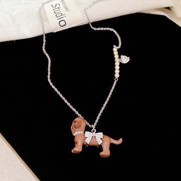 Crystal Bow Dog Pendant Necklaces In Two Colors Pendant Jewelry