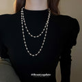 Double Layer White Pearl Station Necklace Gold Silver view 3