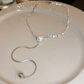 Silver Chip Pearl Adjustable Lariat Necklace Two Styles view 6