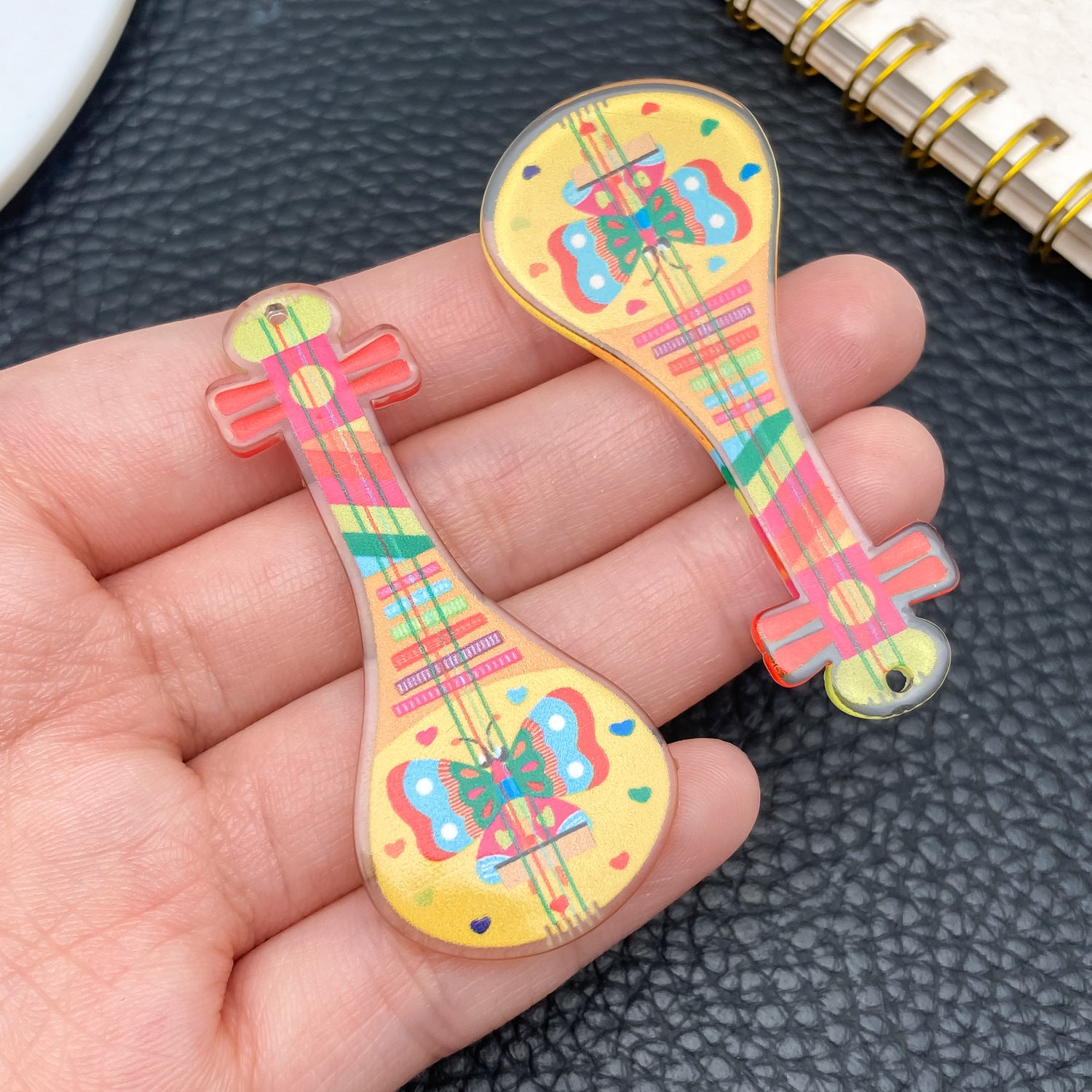 Printed Acrylic Music Guitar Pipa Guqin Double Sided Charm Pendant for Keychain Jewelry Making