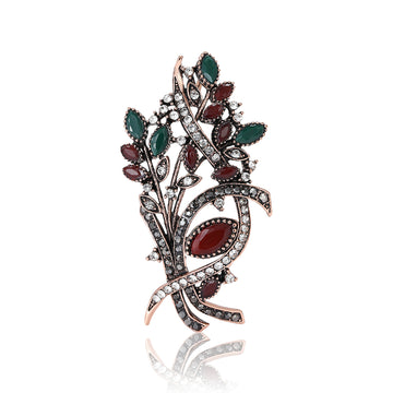 Vintage Crystal Leaf Spray Brooch Decorative Metal Pin For Jackets And Lapels