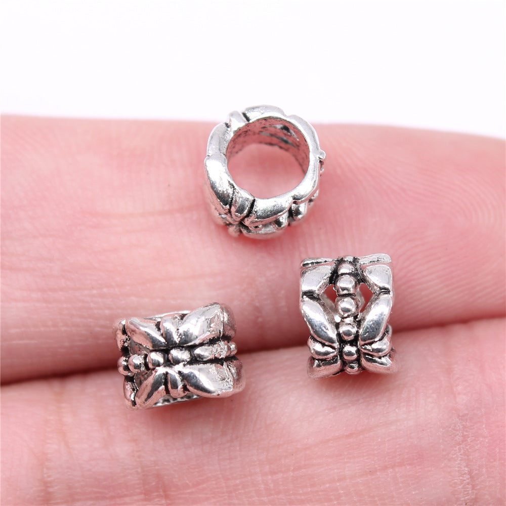 6x8x8mm 0.9g Antique Silver Zinc Alloy Round Large Hole Spacer Beads for Bracelet Necklace Making