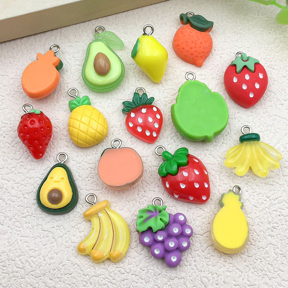 Resin 3D Strawberry Lemon Fruit Charm Pendant for DIY Keychain and Bag Decorations