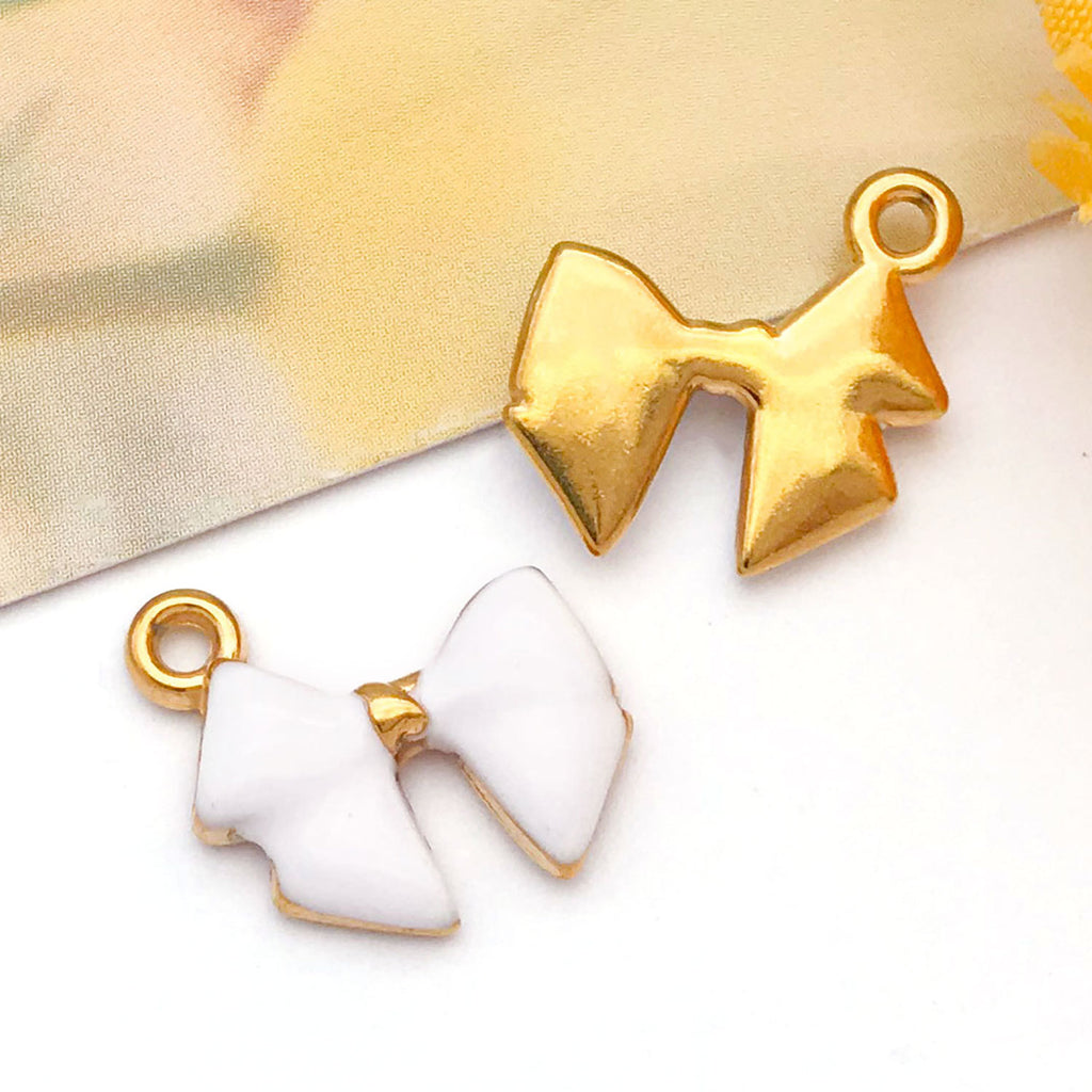 Stainless Steel Gold Enamel Bowknot Butterfly Charm Pendant for Earrings Necklace DIY Jewelry