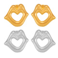 Hollow Heart Lips Stud Earrings Titanium Steel Gold Or Steel view 5