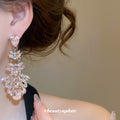 Pale Pink Crystal Leaf Cluster Statement Drop Earrings view 3