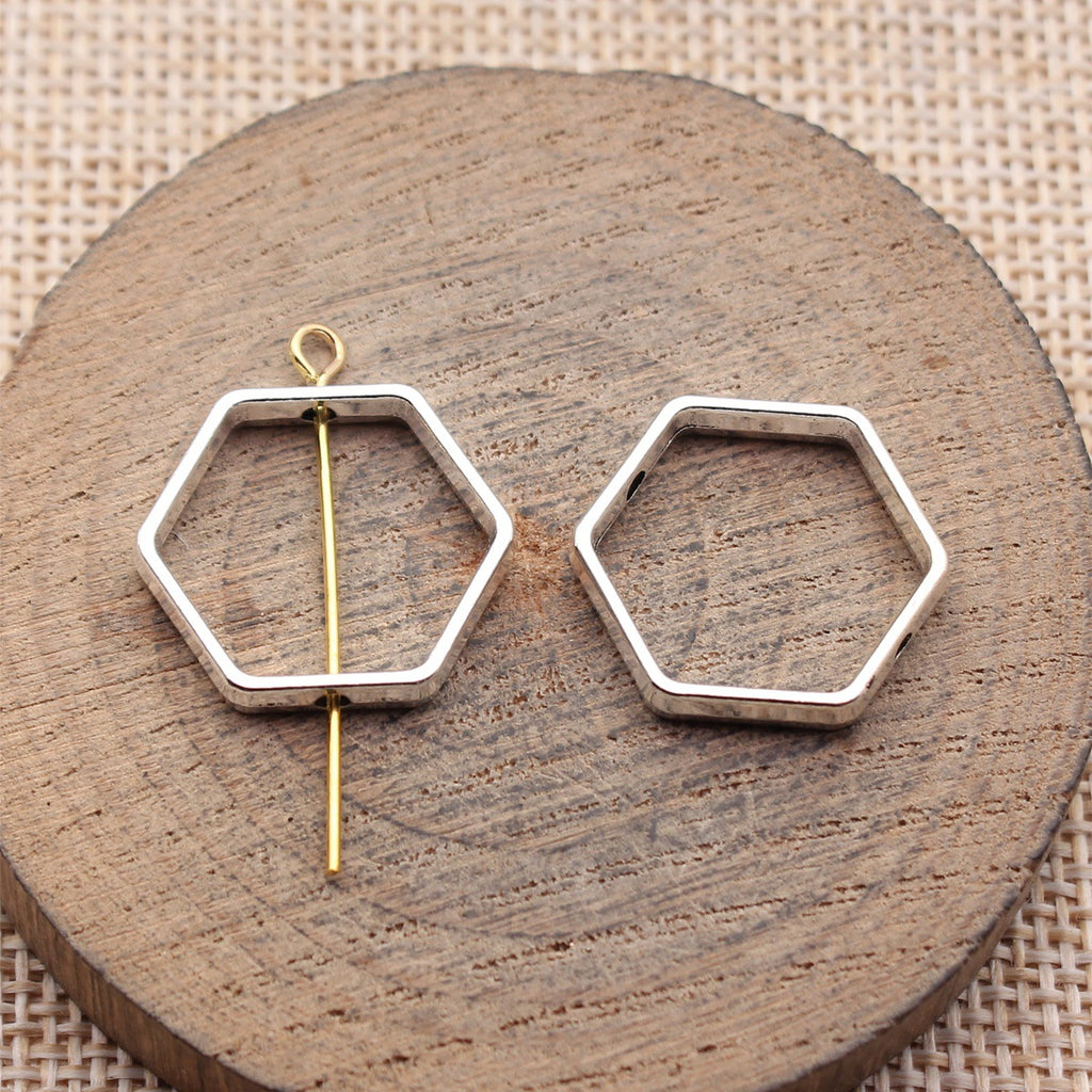 20x18mm 1.4g Multicolor Zinc Alloy Geometric Hollow Hexagon Frame Loose Metal Beads for Jewelry Making