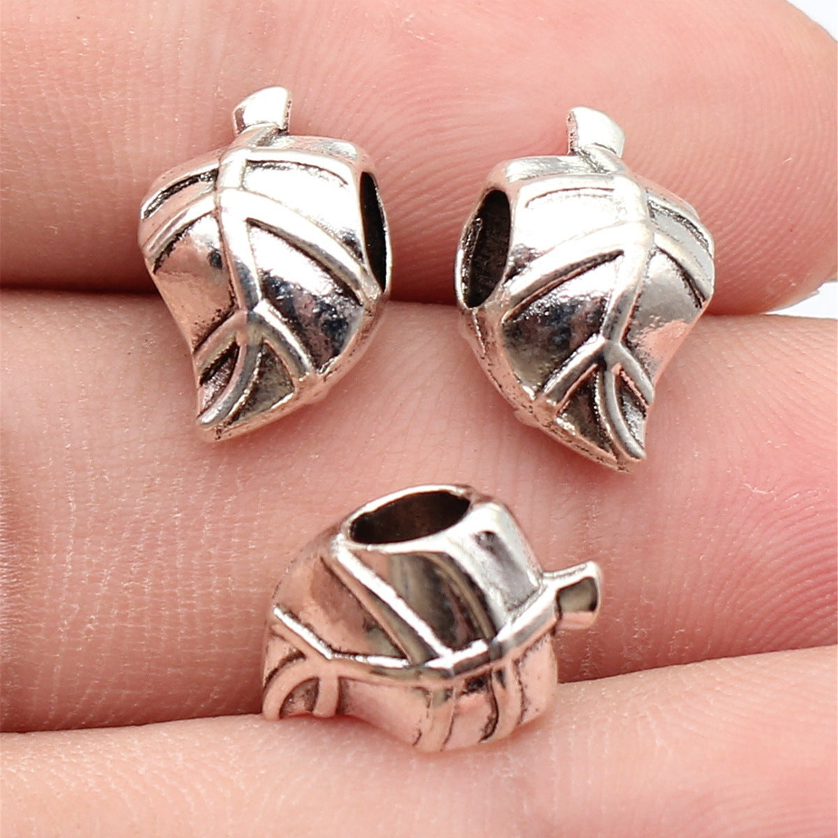 15x9.5x8.3mm 2g Antique Silver Zinc Alloy Leaf Large Hole Beads for DIY Bracelet Jewelry Making