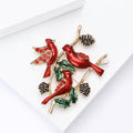 Three Red Birds On Branch Brooch With Polished Metal And Sculpted Decorative Details view 4