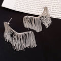Metal Beaded Chain Fringe Stud Earrings in Two Tones view 7