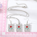 Silver Tone Ornate Red Rose Necklace and Hook Earring Options view 4