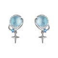 Silver Moonstone Orb CZ Star Drop Stud Earrings Blue Accent view 5