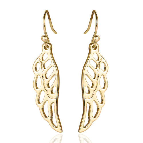 Openwork Wing Drop Earrings In Gold And Silver Tones - front product view