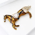Enamel Running Horse Brooch Rhinestone Saddle Brown Pin view 4