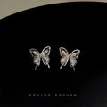 Silver Crystal Inlay Hollow Butterfly Stud Earrings view 2