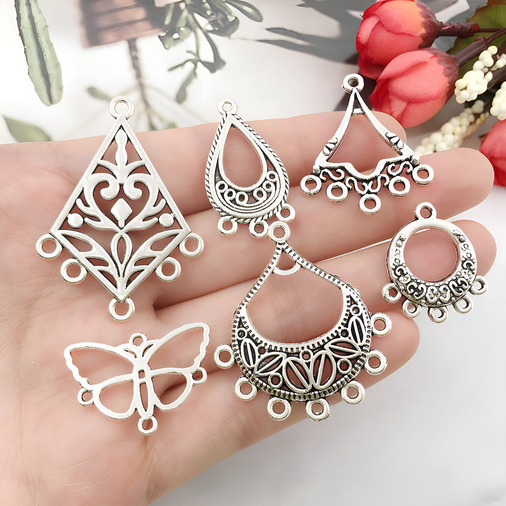 Vintage Zinc Alloy Teardrop Heart Flower Multi Hole Earring Connector Charms for DIY Jewelry