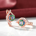 Rose Gold Tone Iridescent Round Stone Leverback Earrings view 3