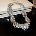 Silver Multi Row Rhinestone Twisted Choker Necklace view 6