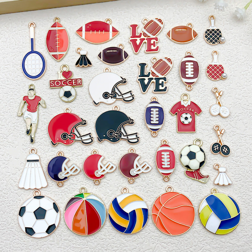 Enamel Zinc Alloy Soccer Basketball Volleyball Charm Pendants for DIY Sports Jewelry